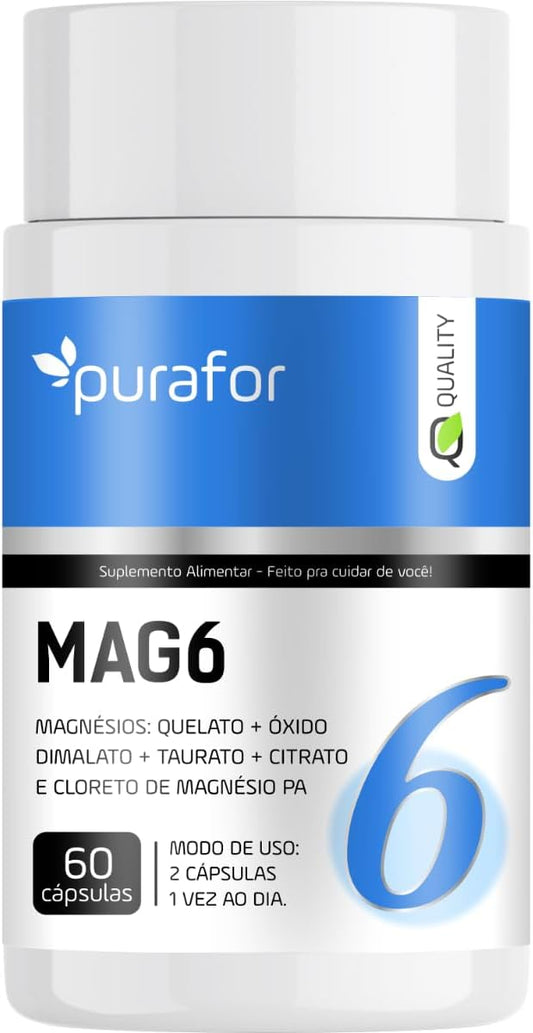 Mag6 Purafor Magnésio 500mg 60caps 100% Natural Alta Pureza