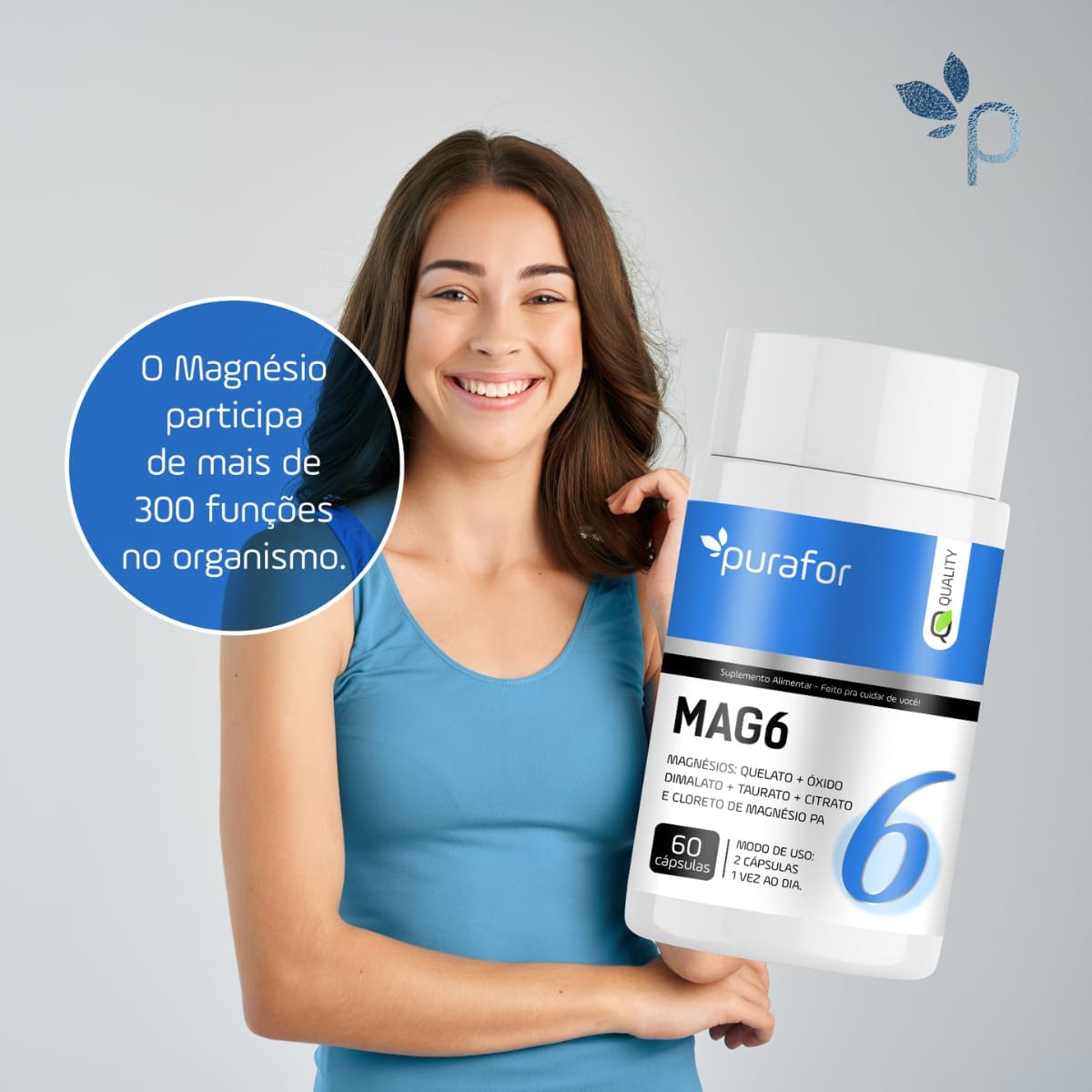 Mag6 Purafor Magnésio 500mg 60caps 100% Natural Alta Pureza