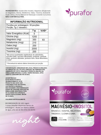 Magnésio + Inositol Sabor Maracuja Purafor 210g Alta Pureza