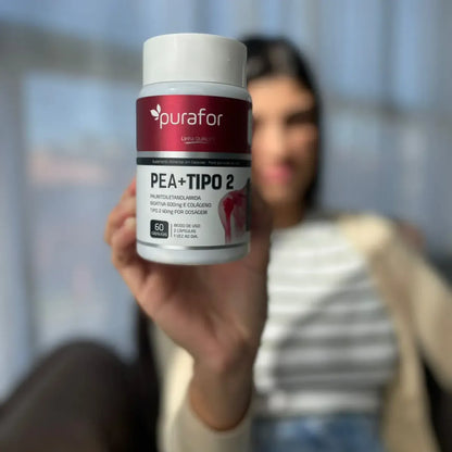 PEA 600mg Palmitoiletanolamida Bioativa Com Colágeno Tipo 2 Purafor 60caps Alta pureza