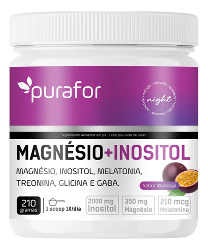 Magnésio + Inositol Sabor Maracuja Purafor 210g Alta Pureza