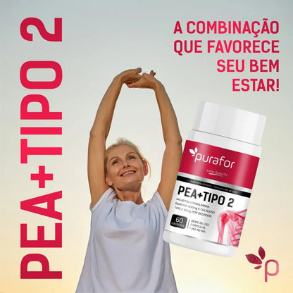 PEA 600mg Palmitoiletanolamida Bioativa Com Colágeno Tipo 2 Purafor 60caps Alta pureza