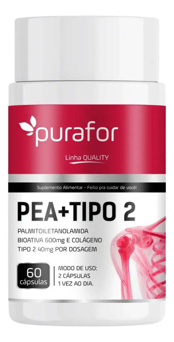 PEA 600mg Palmitoiletanolamida Bioativa Com Colágeno Tipo 2 Purafor 60caps Alta pureza
