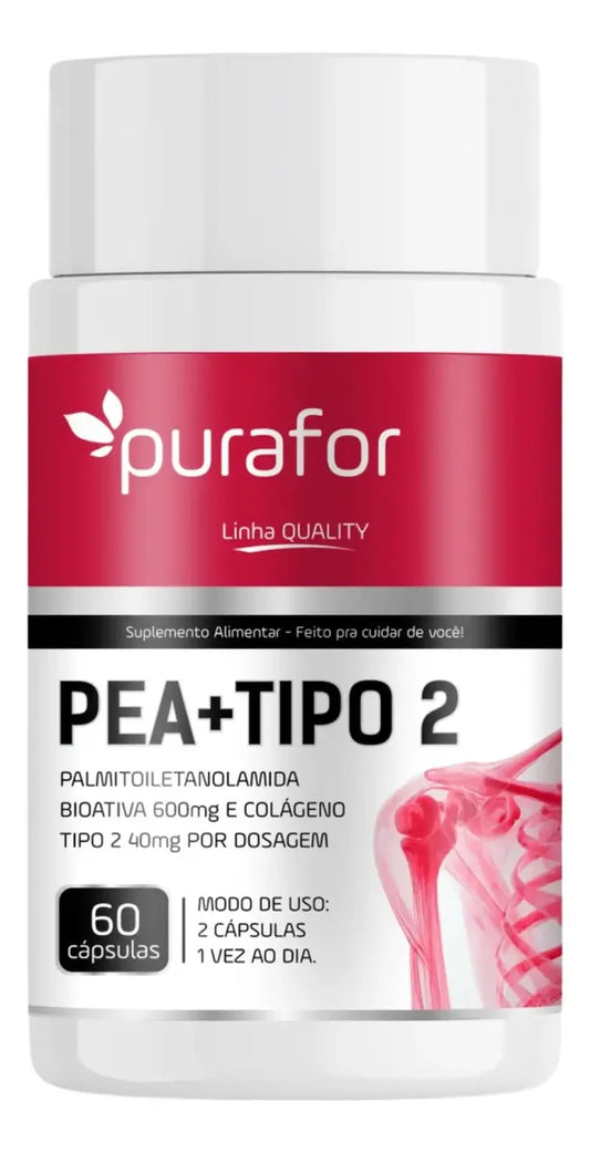 PEA 600mg Palmitoiletanolamida Bioativa Com Colágeno Tipo 2 Purafor 60caps Alta pureza