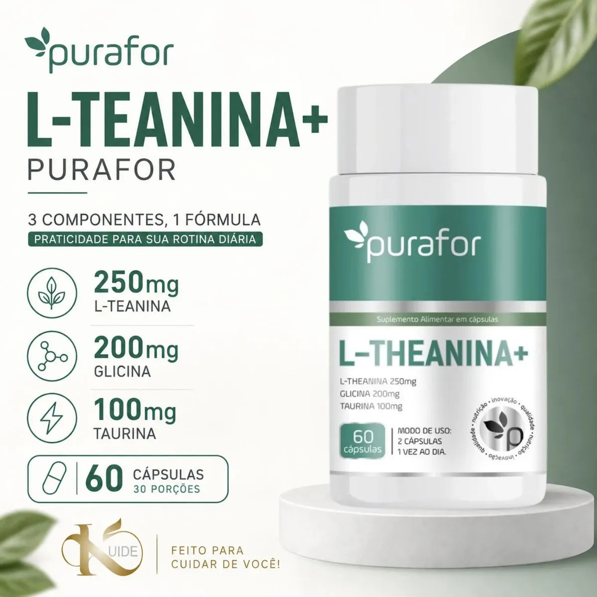 L-Theanina 250mg Purafor 60caps Alta Pureza