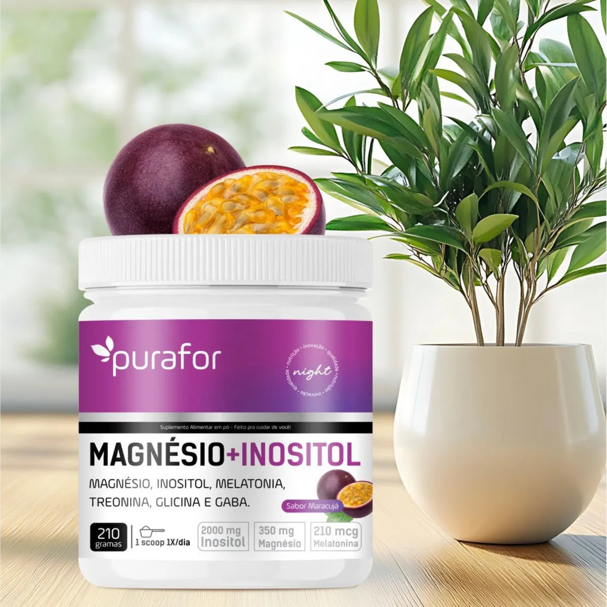 Magnésio + Inositol Sabor Maracuja Purafor 210g Alta Pureza